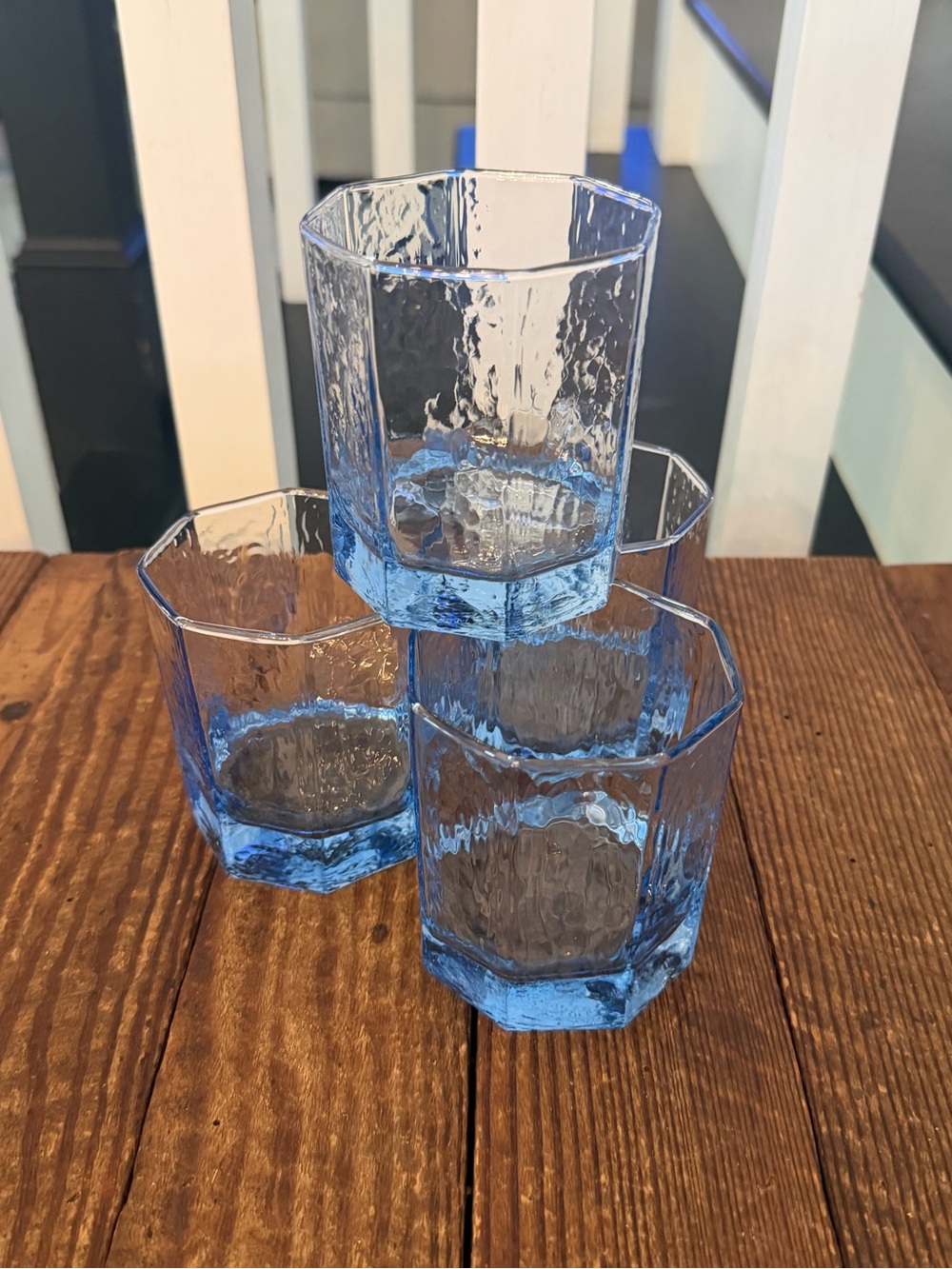 Set of (4) vintage Libbey Facets 8oz. light blue old-fashioned glasses